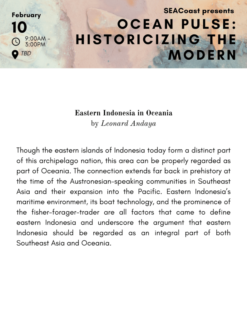 Abstract of Eastern Indonesia in Oceania Though the eastern islands of Indonesia today form a distinct part of this archipelago nation, this area can be properly regarded as part of Oceania. The connection extends far back in prehistory at the time of the Austronesian-speaking communities in Southeast Asia and their expansion into the Pacific. Eastern Indonesia’s maritime environment, its boat technology, and the prominence of the fisher-forager-trader are all factors that came to define eastern Indonesia and underscore the argument that eastern Indonesia should be regarded as an integral part of both Southeast Asia and Oceania.